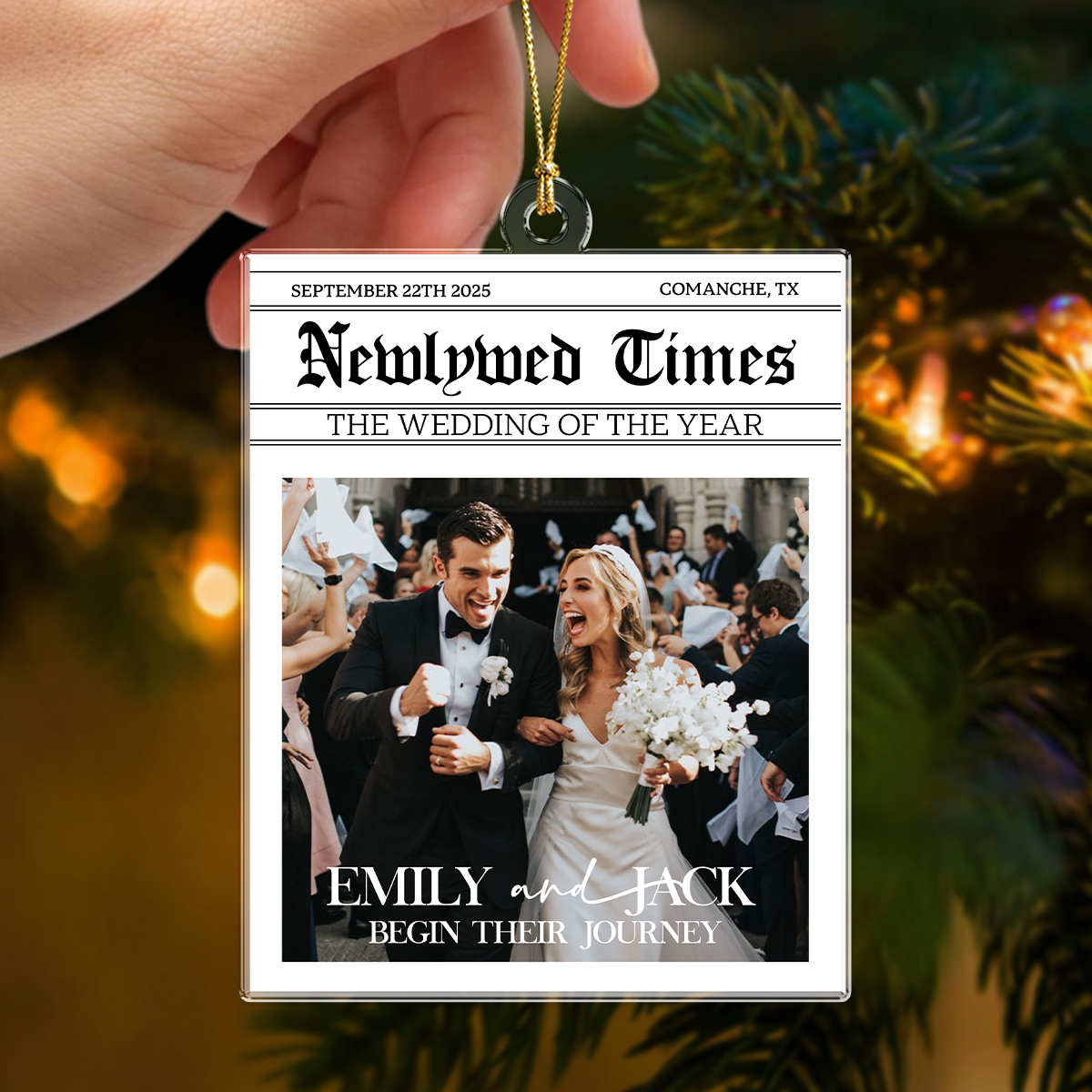 Custom Photo Newlywed Times Wedding Newspaper Couple Personalized Acrylic Ornament HA75 898410
