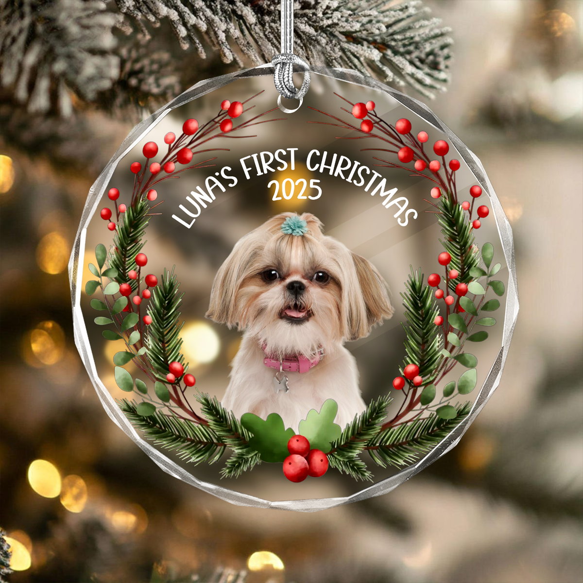 Custom Photo Baby Dog First Christmas 2025 Glass Ornament For Dog Lovers LM32 897103