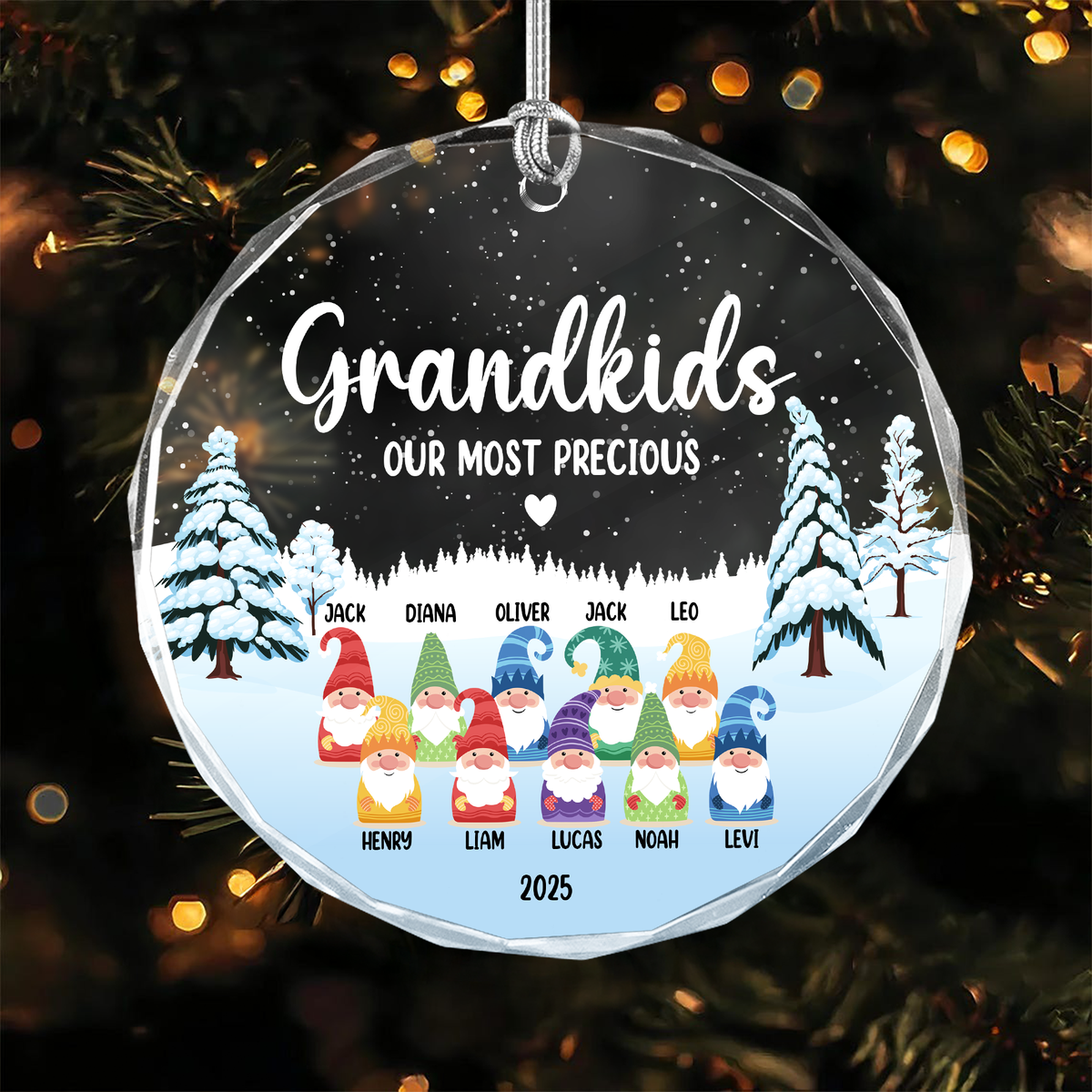 Personalized Christmas Gnome Glass Ornament For Grandkids TH10 894967