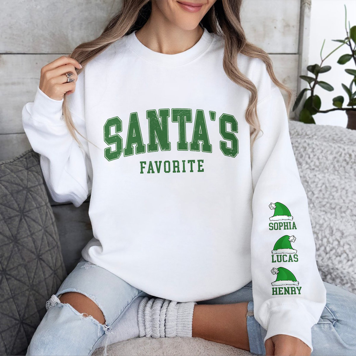 Personalized Santa's Favorite Sleeve Printed Sweatshirt TH10 896523