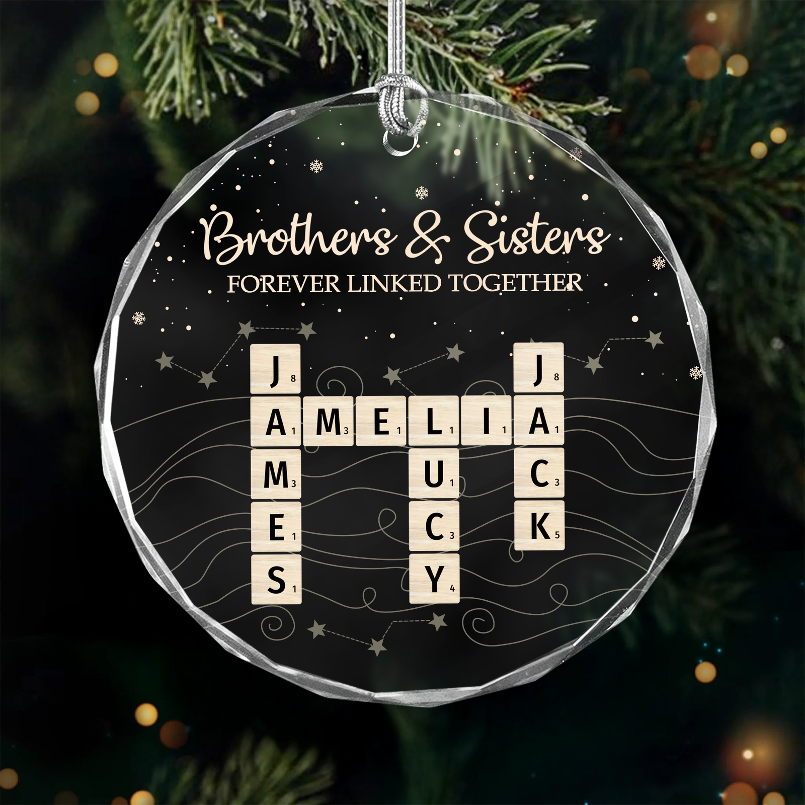 Brothers & Sisters Forever Linked Together Crossword Puzzle Art Personalized Glass Ornament HA75 898150