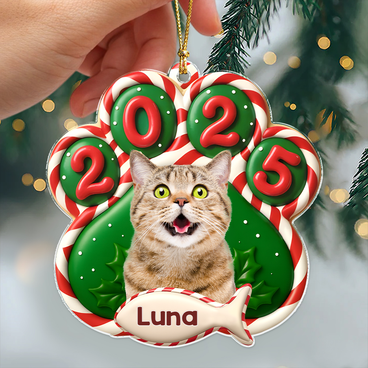 Custom Cat Photo Paw Christmas Acrylic Ornament For Cat Lovers HA75 898376