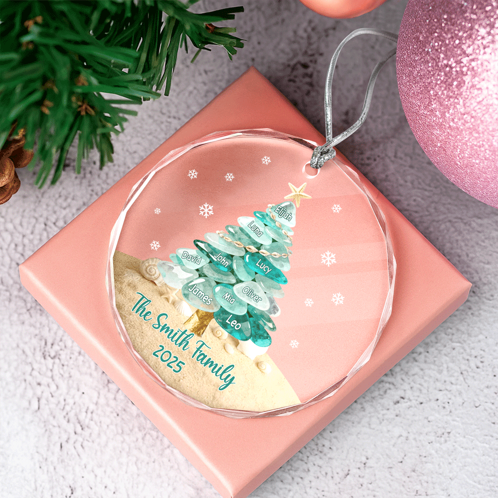 Custom Family Name Sea Glass Family Tree Glass Ornament CH07 899866