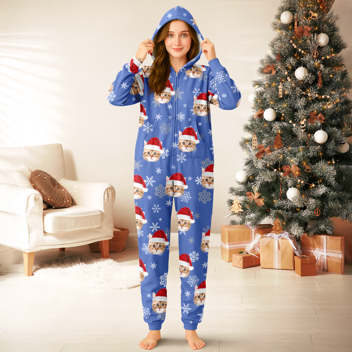 Custom Cat Photo Santa Christmas Onesie Pajamas CH07 899308