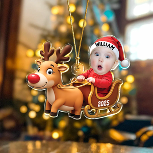 Custom Baby Photo Reindeer Christmas Acrylic Ornament HA75 897576