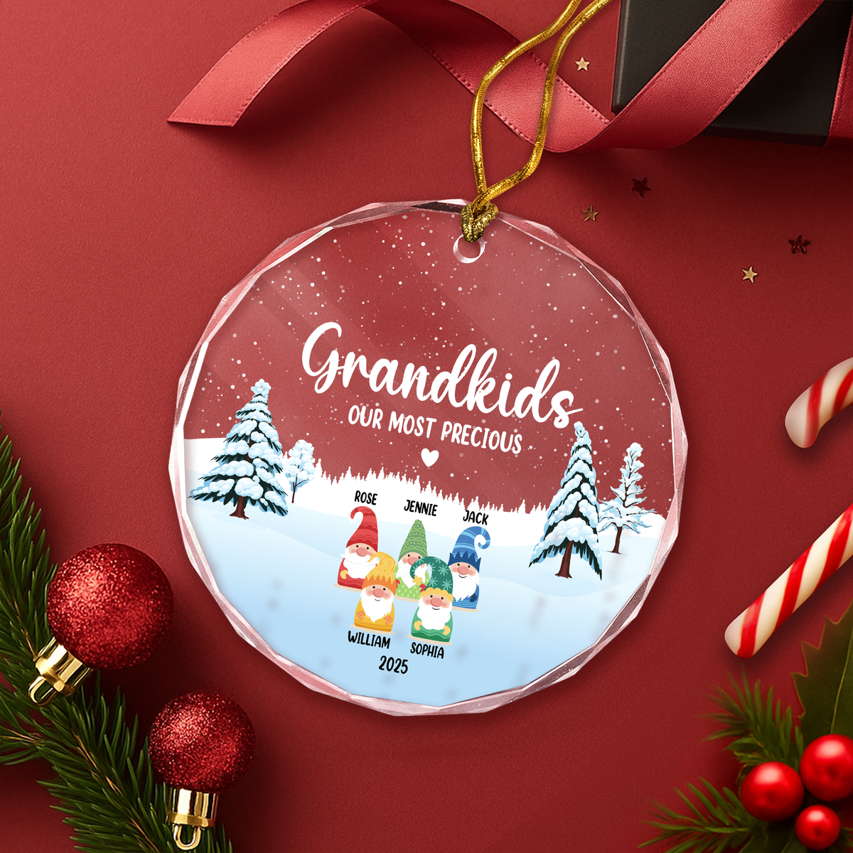 Personalized Christmas Gnome Glass Ornament For Grandkids TH10 894967