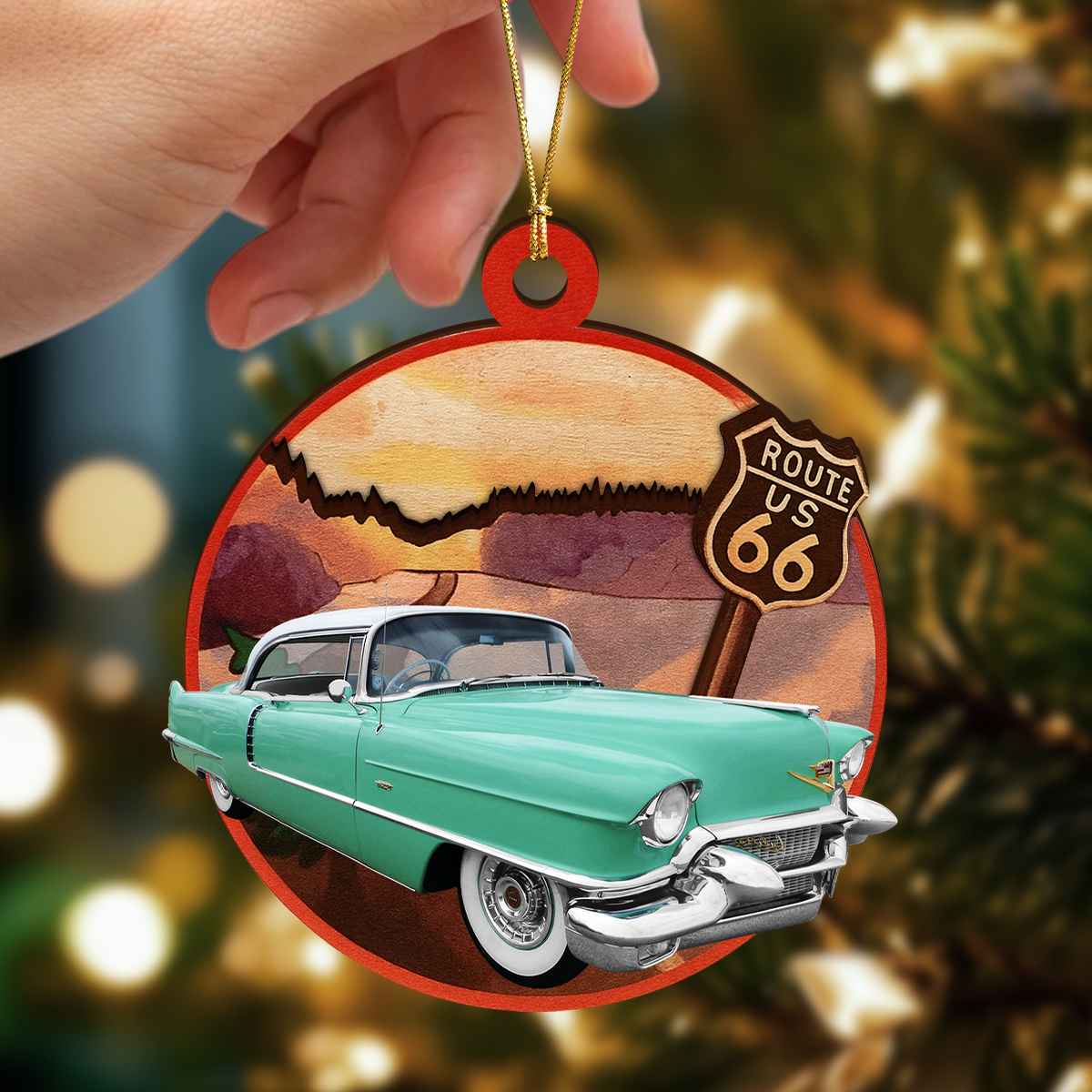Custom Car Photo Route 66 Xmas 2 Layer Wooden Ornament TH10 894871