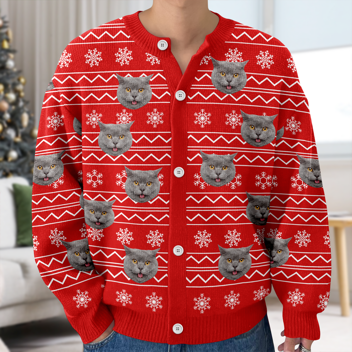 Custom Photo Christmas Ugly Cardigan For Cat Lover TH10 896579