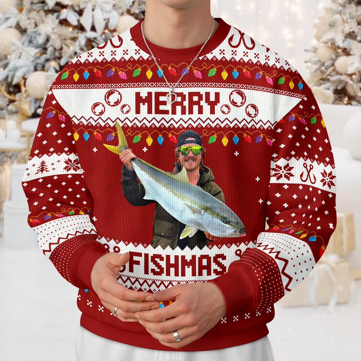 Custom Photo Merry Fishmas Ugly Sweater For Fishing Lovers HO82 900424