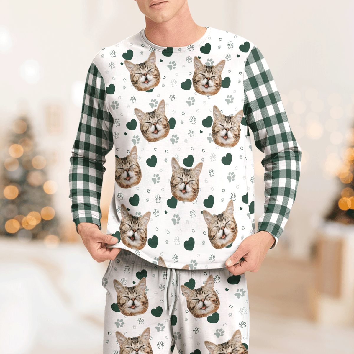 Custom Cat Photo Plaid Sleepwear Christmas Gift For Cat Lovers CH07 899648