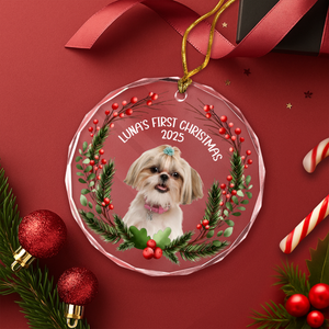 Custom Photo Baby Dog First Christmas 2025 Glass Ornament For Dog Lovers LM32 897103