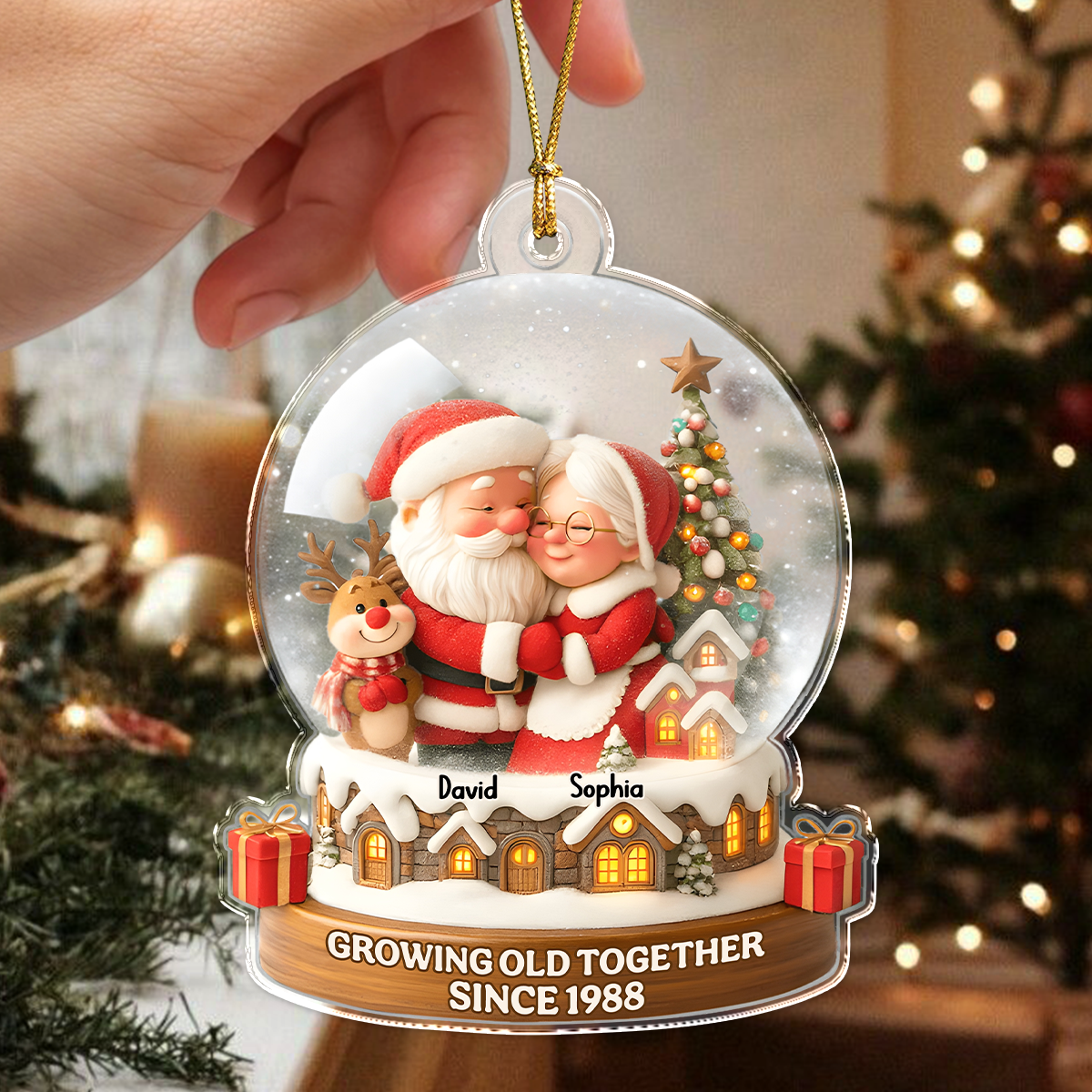 Santa Couple With Cozy Hug Christmas - Personalized Acrylic Ornament Gift for Couples CH07 899508