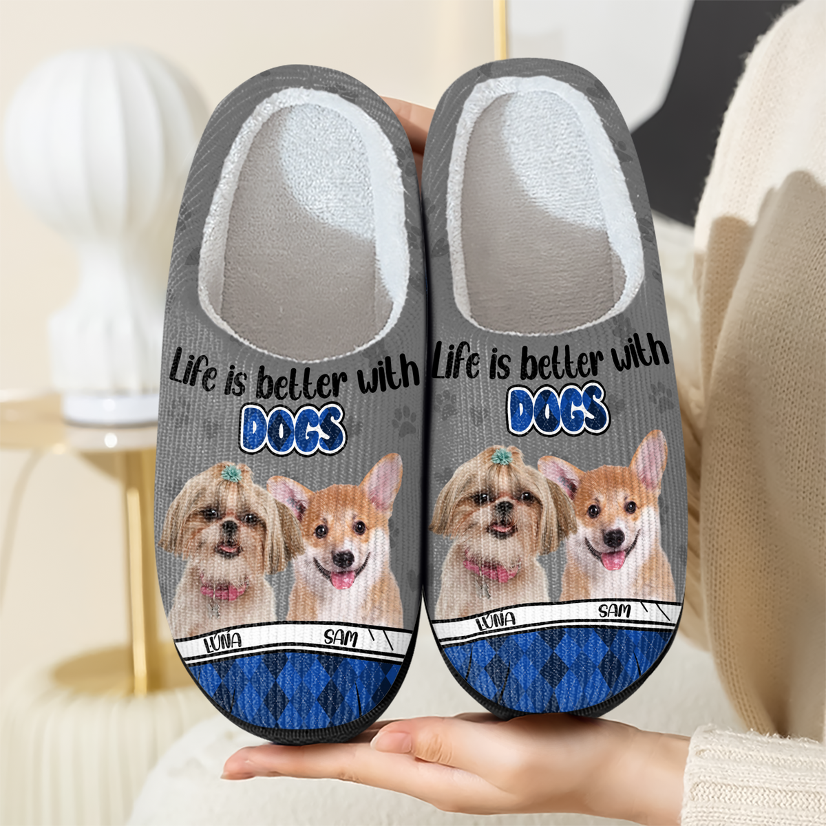 Custom Photo Life Is Better With A Dog Slipper TH10 896251