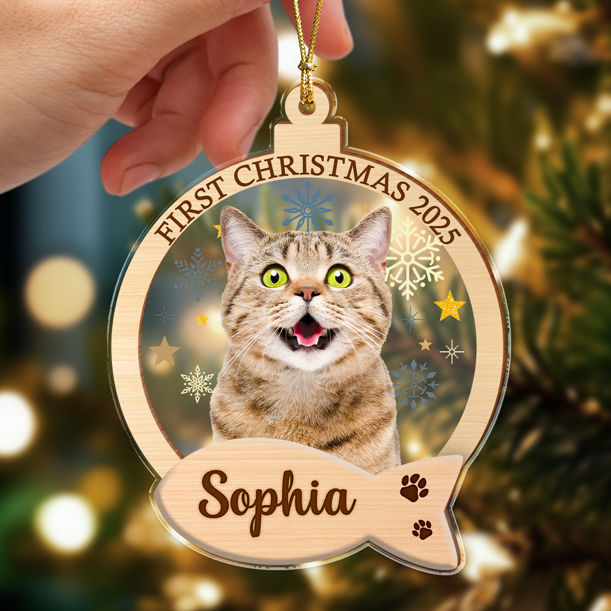 Custom Photo Cat First Christmas Wood And Acrylic Ornament HA75 897838