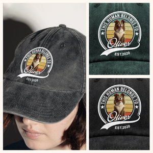 Custom Cute 3D Dog - Human Belongs To Dog Washed Denim Baseball Cap HA75 898152