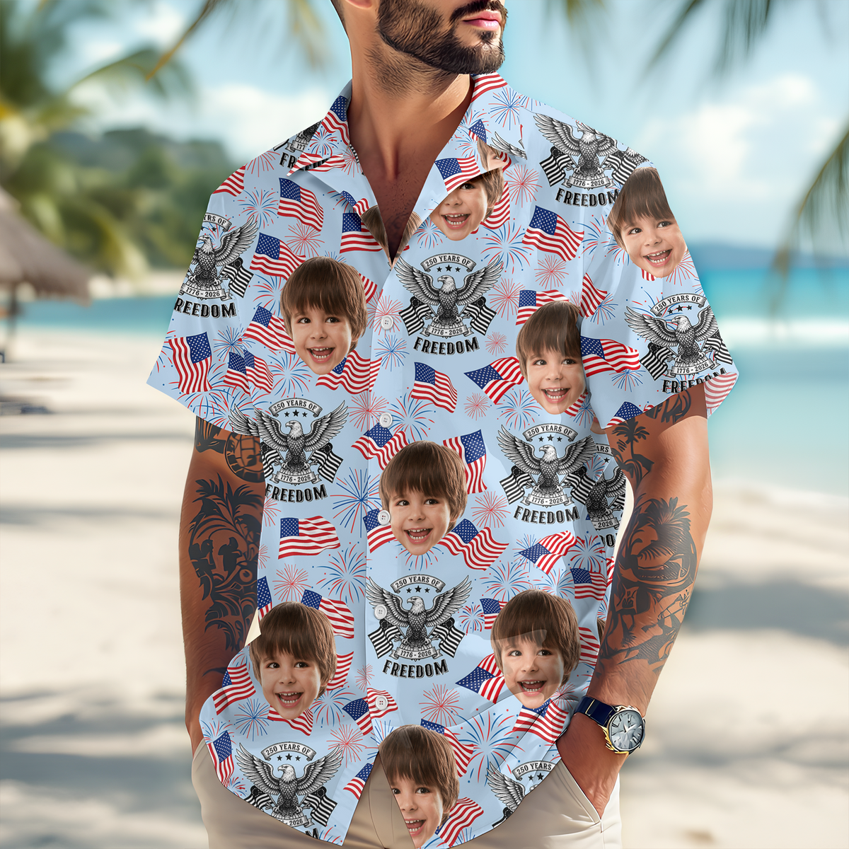 Custom Cute Photo America 250 Years Of Freedom Family Hawaii Shirt LM32 897941
