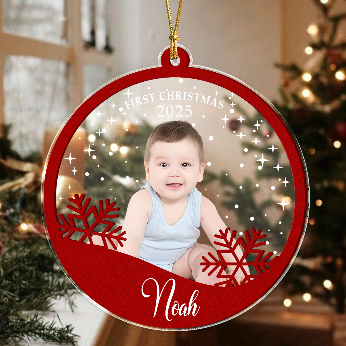 Custom Baby's First Christmas With Snowflake Wood And Acrylic Ornament HA75 897834