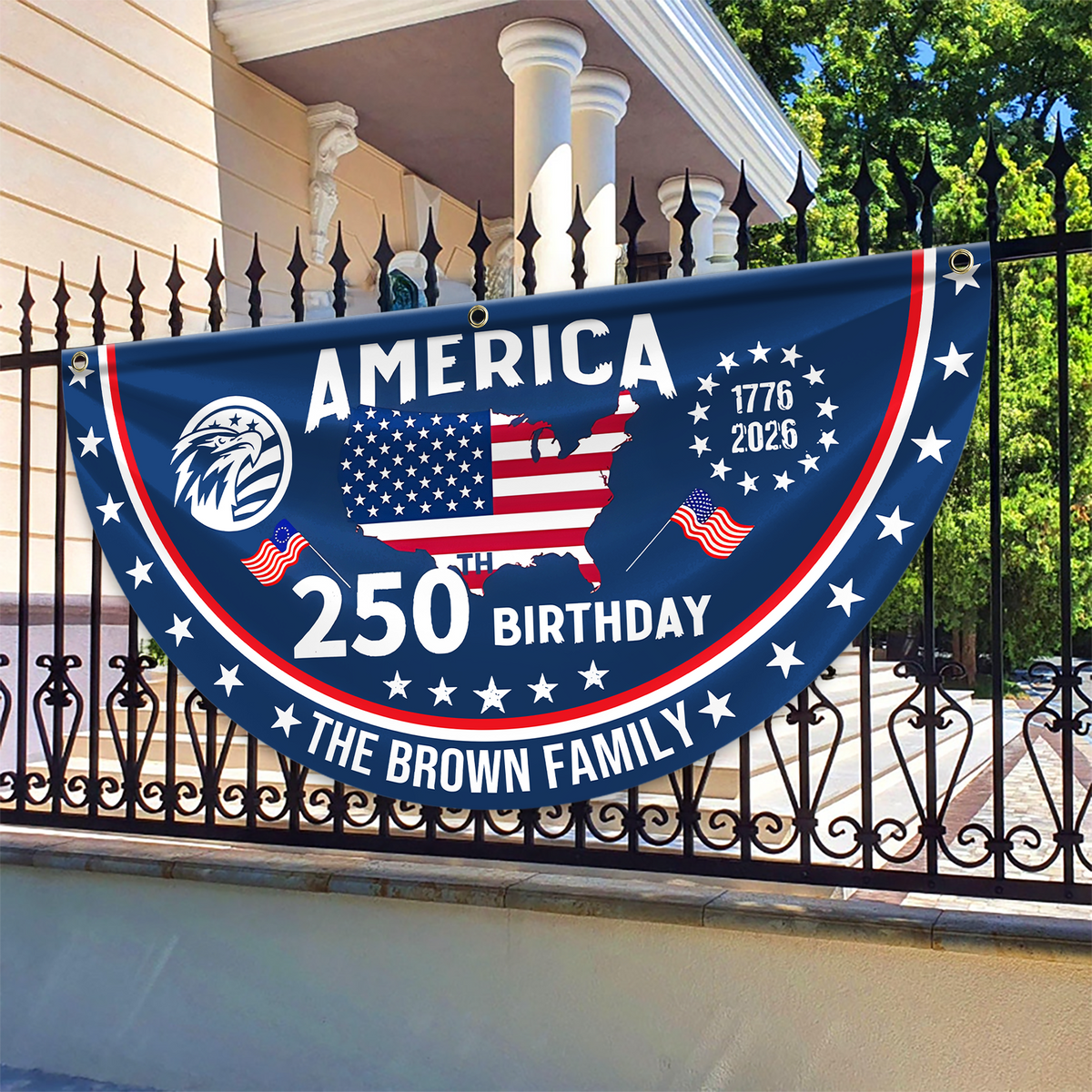 Custom Name America 250th Anniversary Non-Pleated Fan Flag CH07 910546