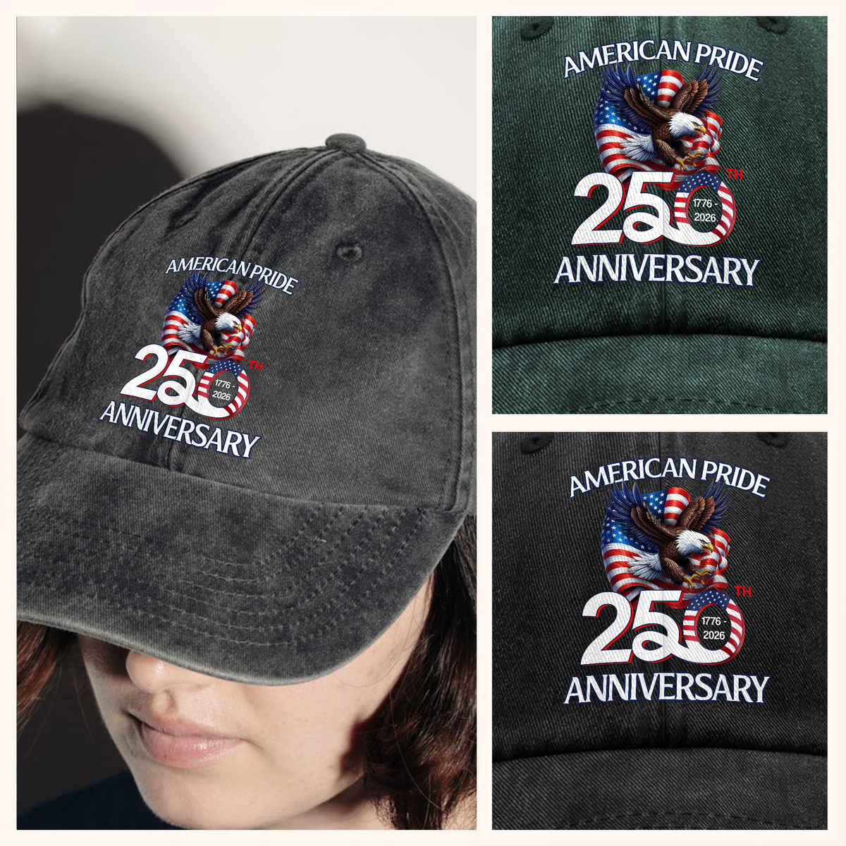 American Pride Patriotic 250th Anniversary Eagle 1776–2026 Baseball Cap HA75 920362