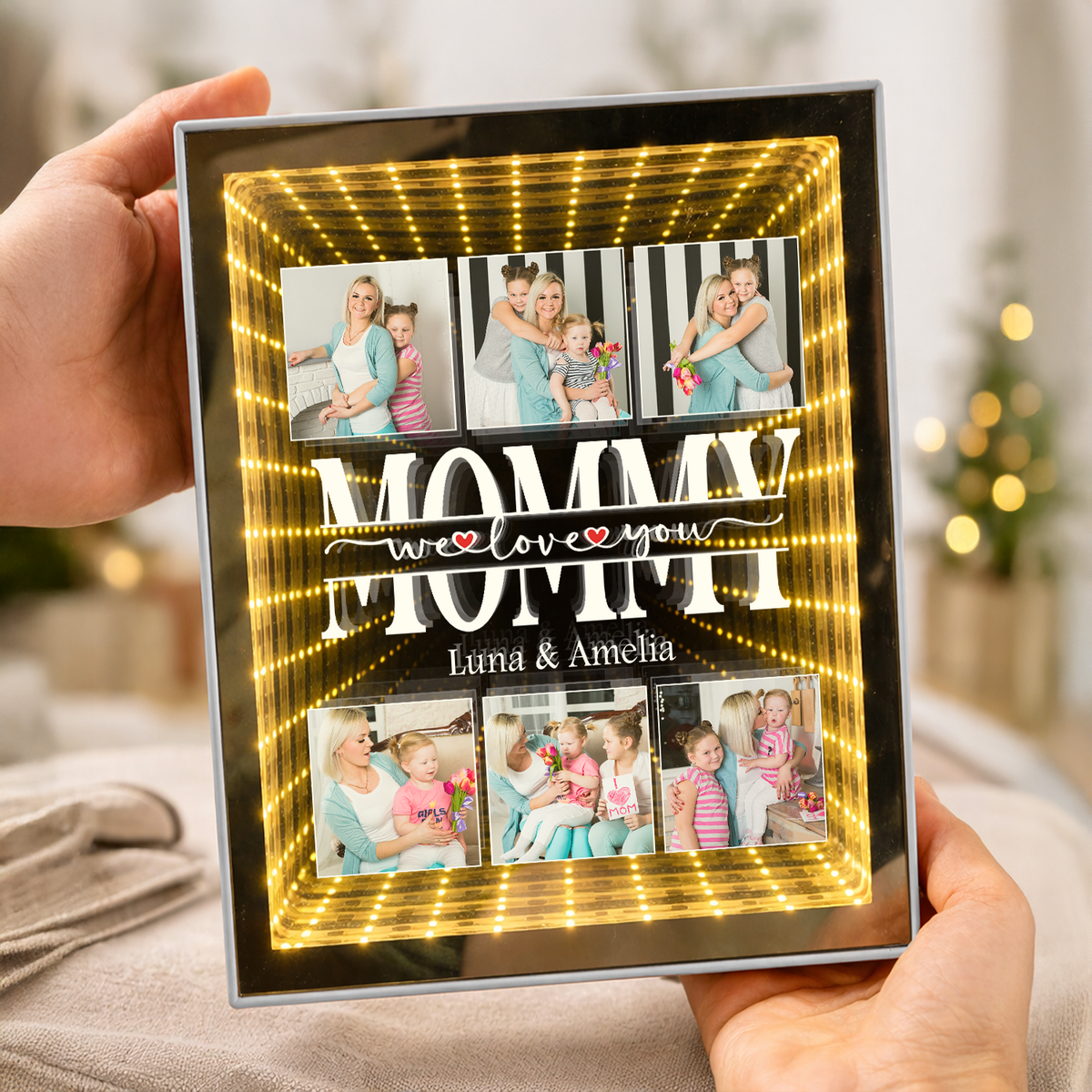 Personalized Mom We Love You Photo Infinity Mirror Light Box CH07 910924