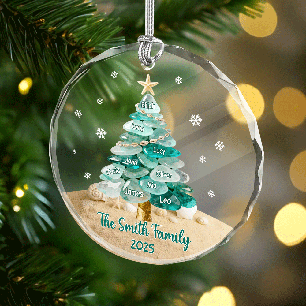 Custom Family Name Sea Glass Family Tree Glass Ornament CH07 899866