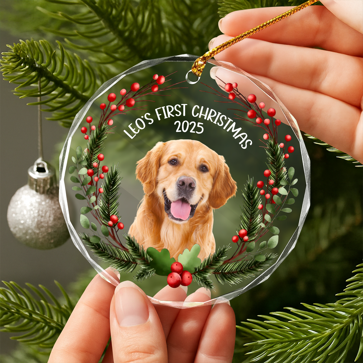 Custom Photo Baby Dog First Christmas 2025 Glass Ornament For Dog Lovers LM32 897103