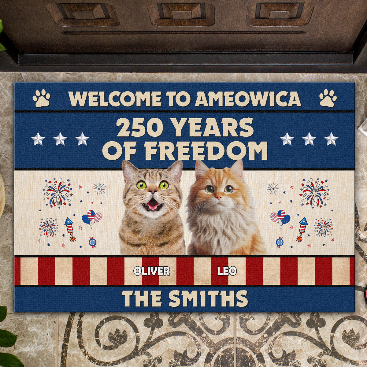 Welcome To Ameowica 250 Years Of Freedom Custom Cat Photo Doormat CH07 910170