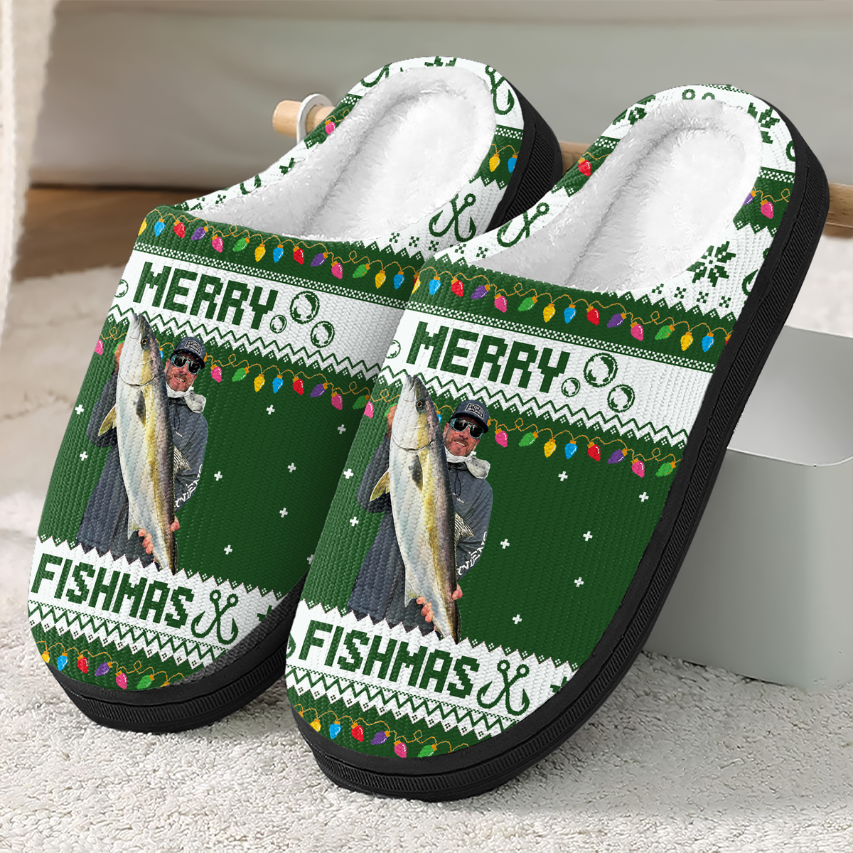 Custom Photo Merry Fishmas Slippers For Fishing Lovers HO82 900426