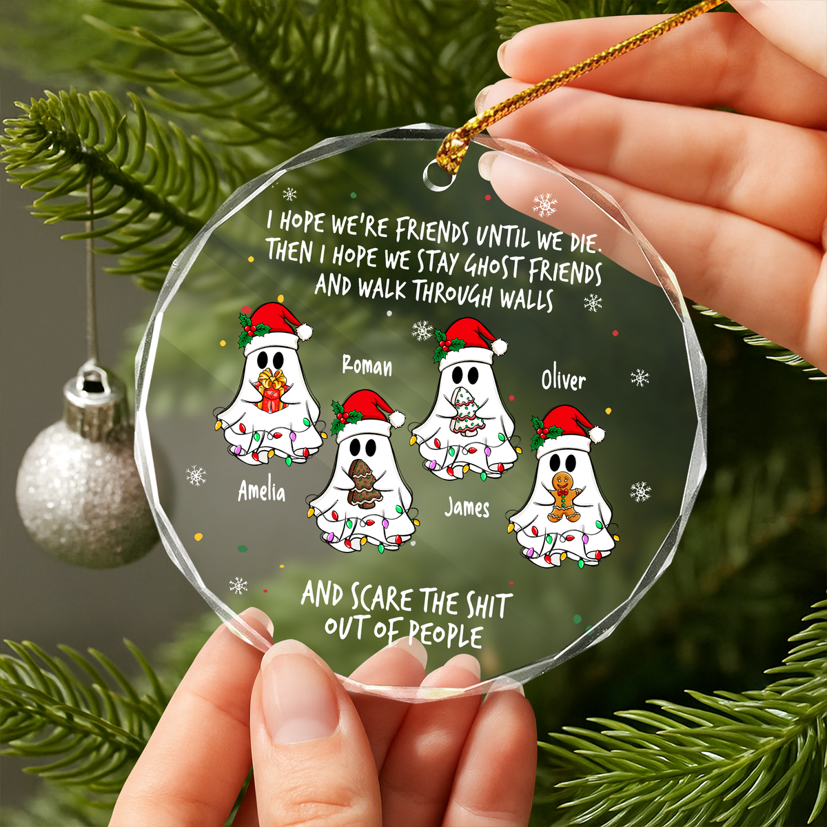 Personalized Ghost Friends Funny Christmas Glass Ornament HA75 897820