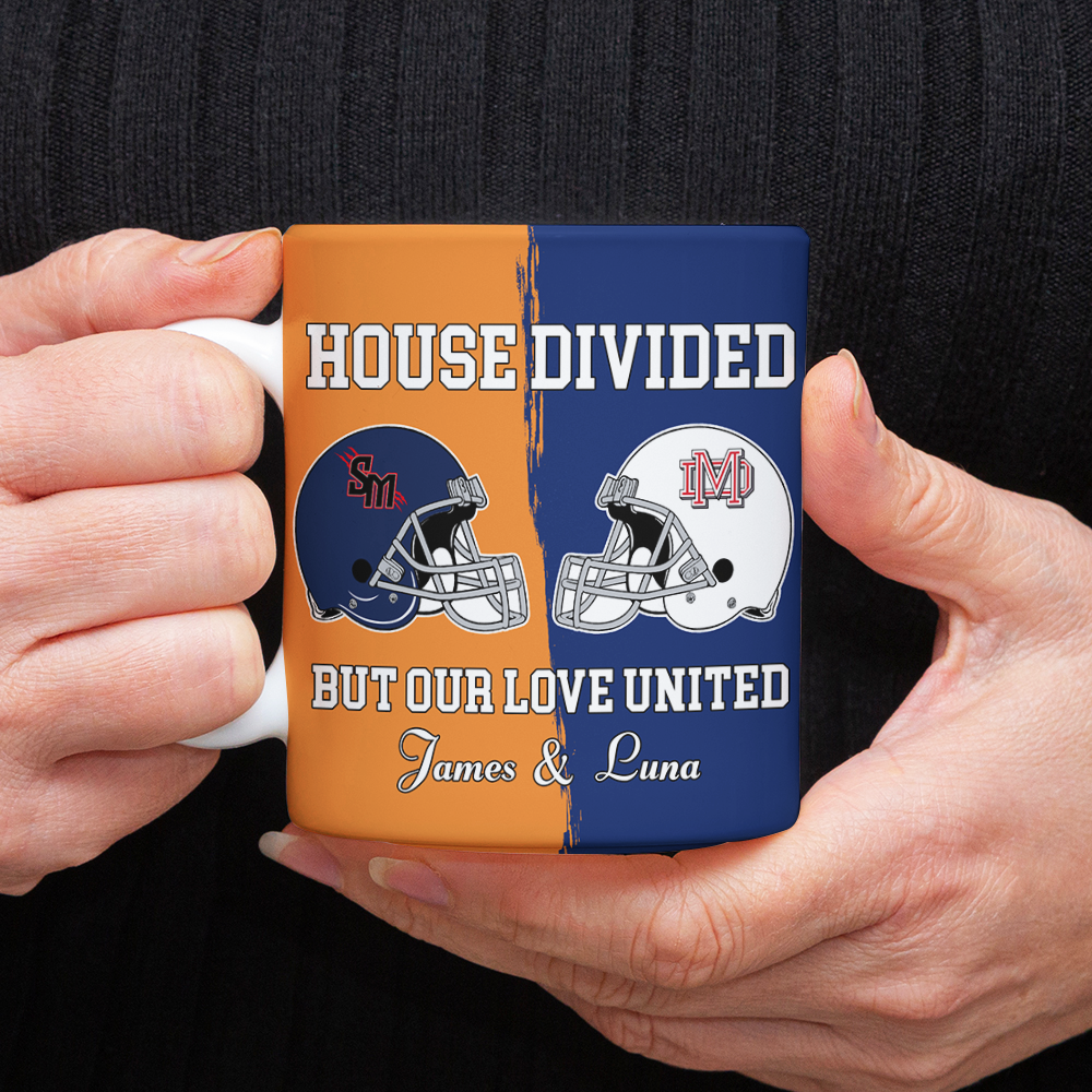 Custom Name Super Bowl House Divided But Our Love United Mug, Gift For Sports Fan Couples LM32 897837