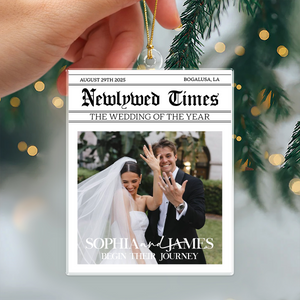 Custom Photo Newlywed Times Wedding Newspaper Couple Personalized Acrylic Ornament HA75 898410