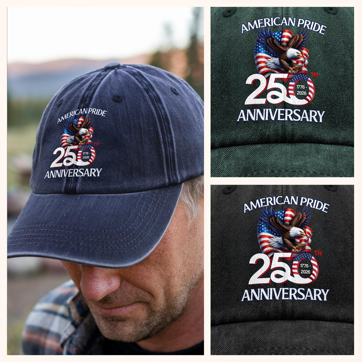 American Pride Patriotic 250th Anniversary Eagle 1776–2026 Baseball Cap HA75 920362