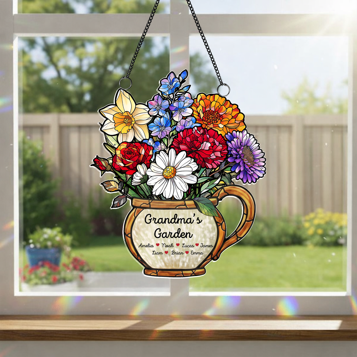 Personalized Name Birth Month Flower Grandma's Garden Acrylic Suncatcher LM32 899259