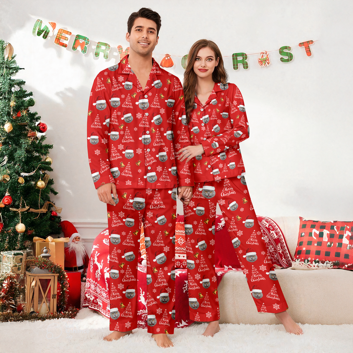 Custom Cat Photo We Wish You A Merry Christmas Pajamas TH10 896281