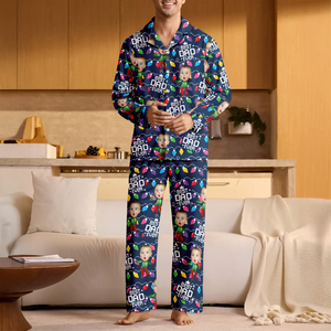 Custom Funny Kid Face Best Dad Ever Christmas Light Pajamas LM32 897263