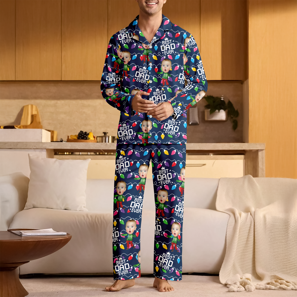 Custom Funny Kid Face Best Dad Ever Christmas Light Pajamas LM32 897263