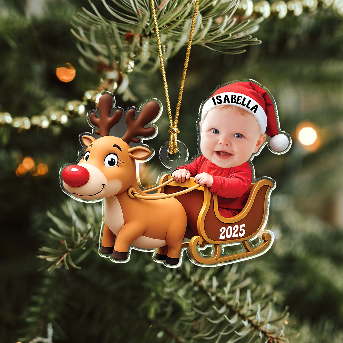 Custom Baby Photo Reindeer Christmas Acrylic Ornament HA75 897576