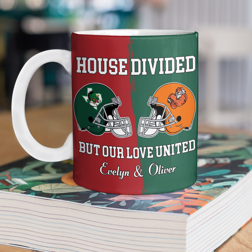 Custom Name Super Bowl House Divided But Our Love United Mug, Gift For Sports Fan Couples LM32 897837