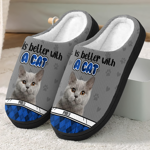 Custom Photo Life Is Better With A Cat Slipper TH10 896253