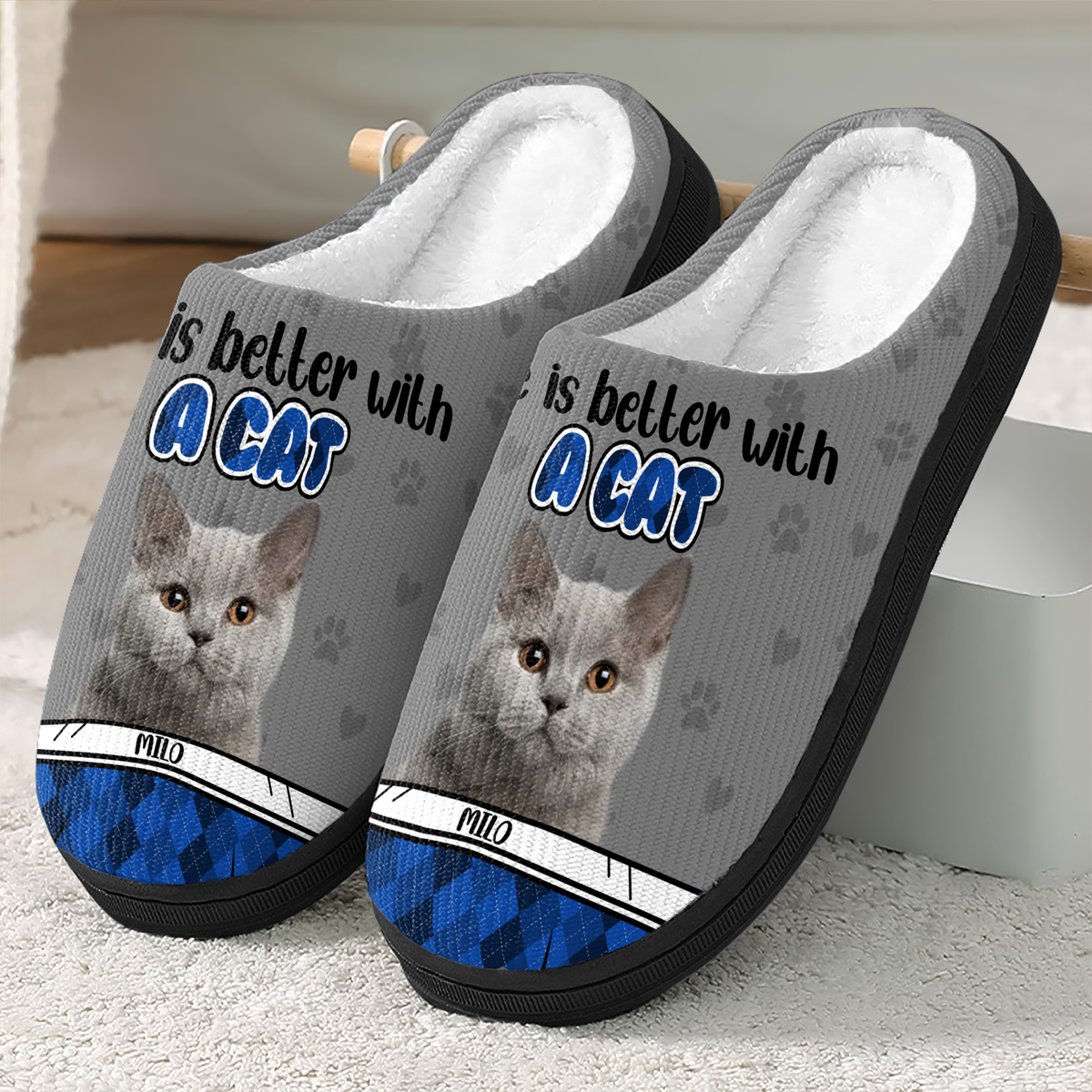 Custom Photo Life Is Better With A Cat Slipper TH10 896253