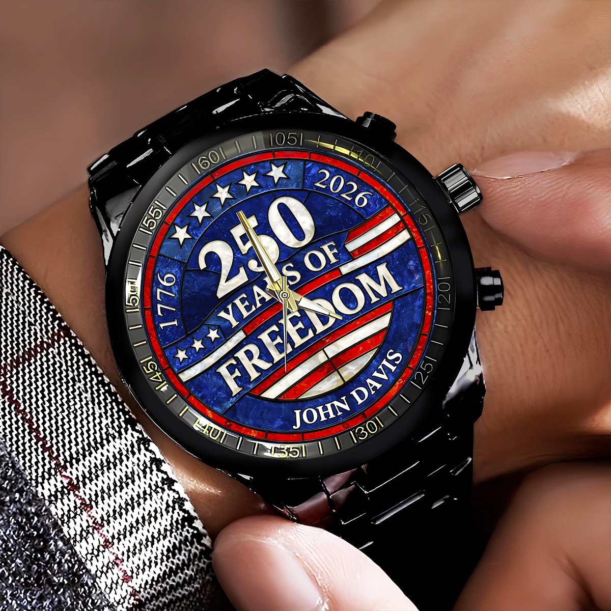 Custom Name 250 Years Of Freedom 1776-2026 4th Of July Men's Wrist Watch HO82 901554