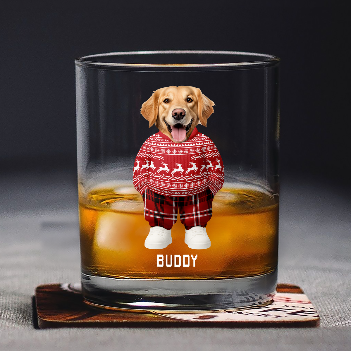 Custom Photo Dog Cat Xmas Clothes Christmas Whiskey Glass CH07 899350