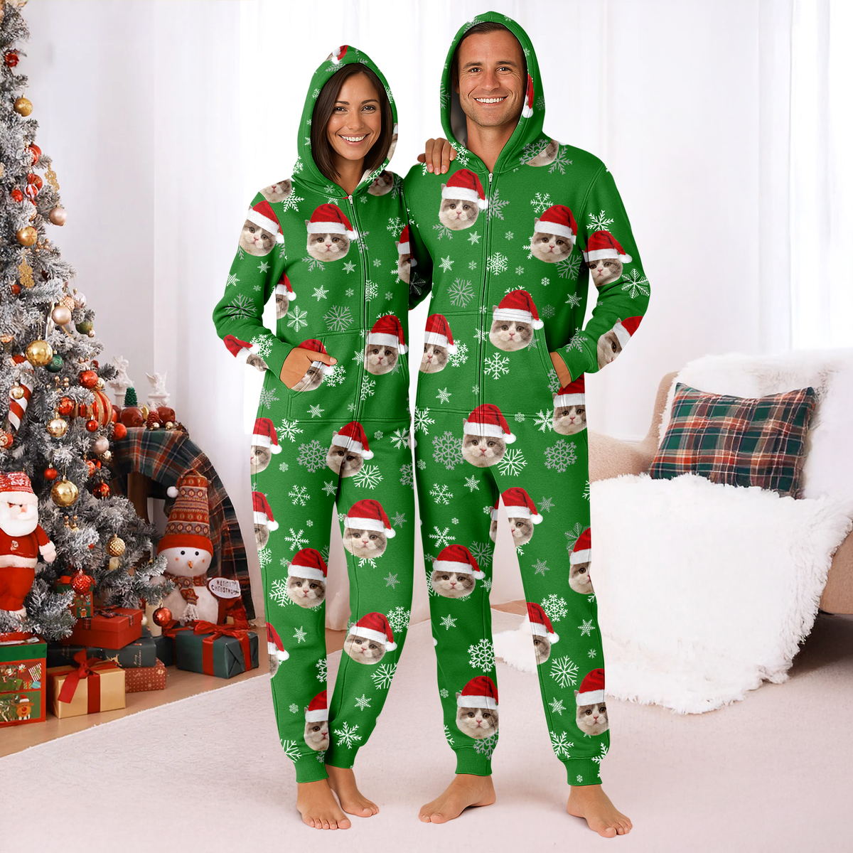 Custom Cat Photo Santa Christmas Onesie Pajamas CH07 899308