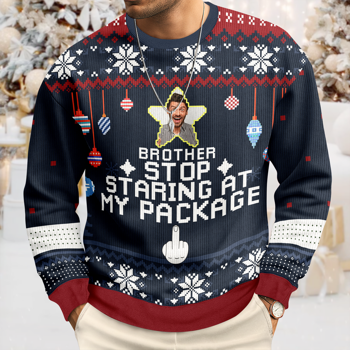 Custom Photo Stop Staring At My Package - Personalized Ugly Sweater LM32 895907