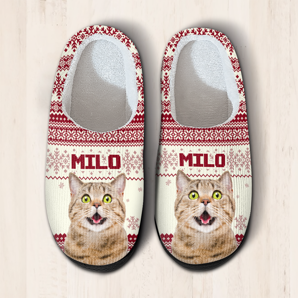 Custom Cat Photo Christmas Slipper For Cat Lovers CH07 896784
