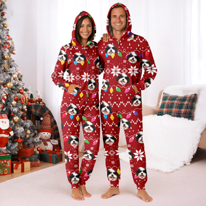 Custom Dog Face Funny Christmas Lights Onesie Pajamas HO82 900390