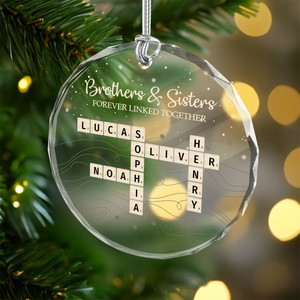 Brothers & Sisters Forever Linked Together Crossword Puzzle Art Personalized Glass Ornament HA75 898150