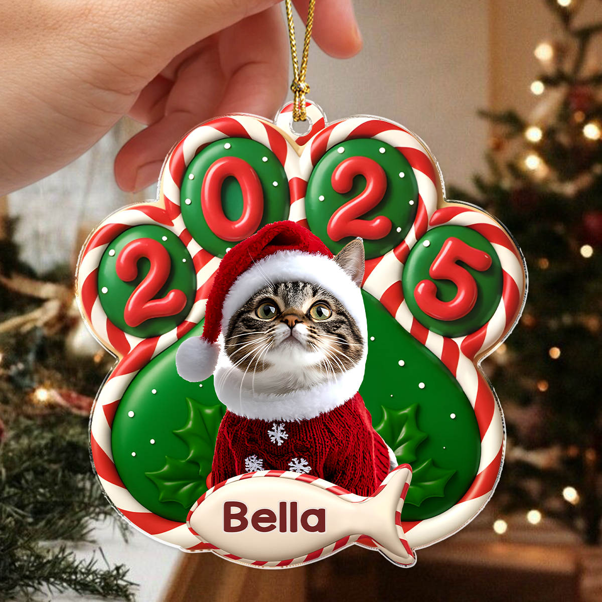 Custom Cat Photo Paw Christmas Acrylic Ornament For Cat Lovers HA75 898376