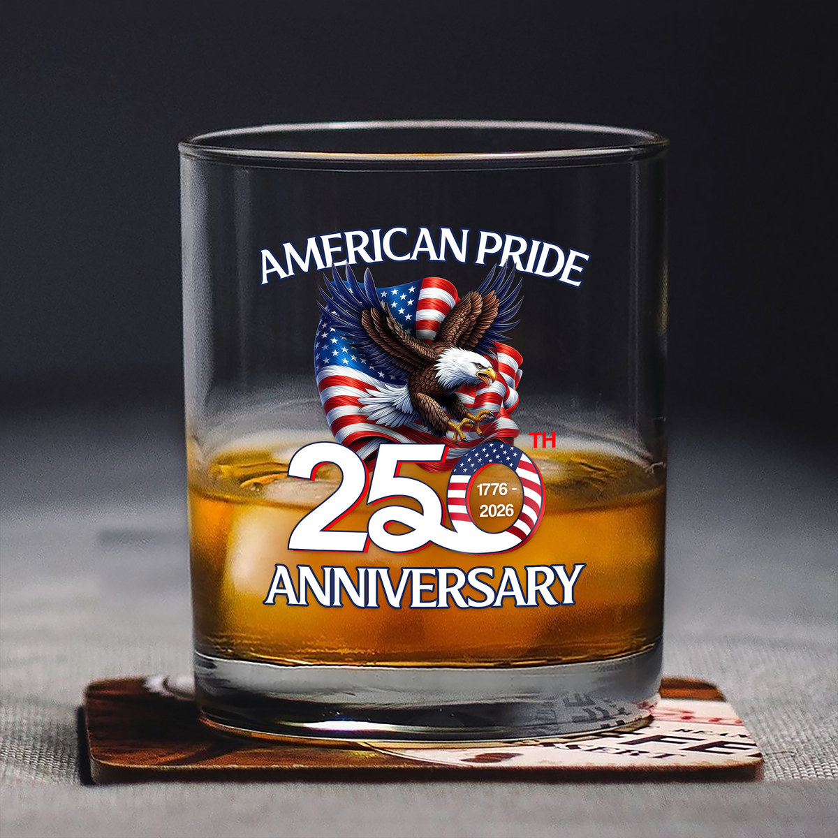 American Pride Patriotic 250th Anniversary Eagle 1776–2026 Whiskey Glass HA75 920264