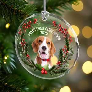 Custom Photo Baby Dog First Christmas 2025 Glass Ornament For Dog Lovers LM32 897103